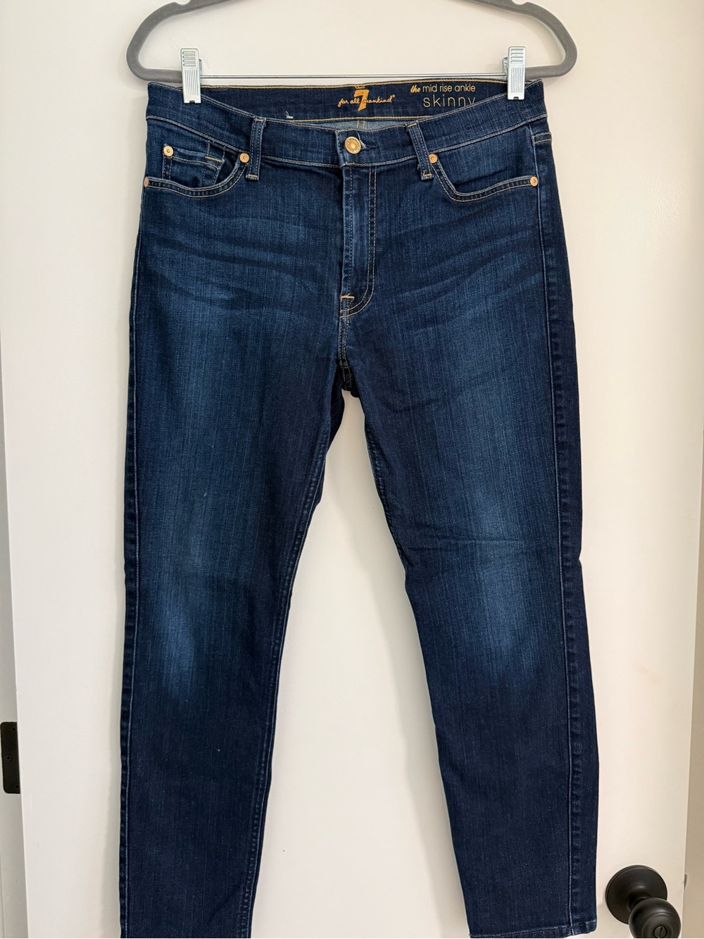 7 For All Mankind Mid Rise Ankle Skinny Jeans Dark Wash 31